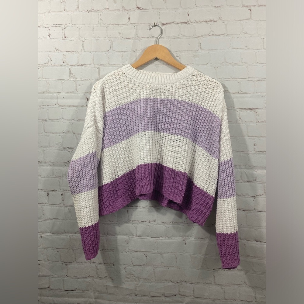 Moon & Madison Sweater Womens Size Small Purple Striped Color Block Crop Chunky